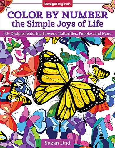 Color by number book cover with colorful butterflies and flowers.