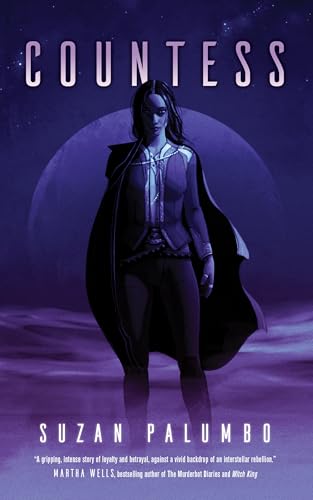 Book cover: woman in dark clothing stands before a large moon.