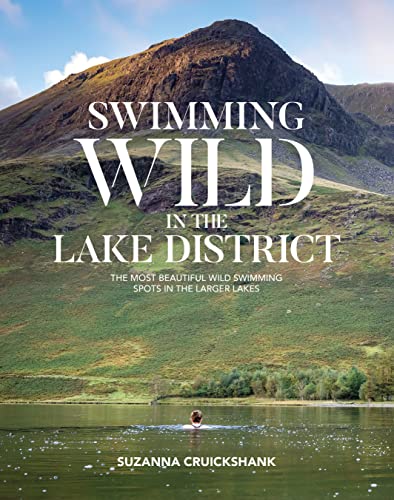 Book cover showing a person swimming in a lake with mountains in the background.