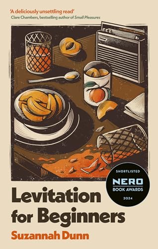 Book cover: "Levitation for Beginners" with oranges, a radio, and a strainer.