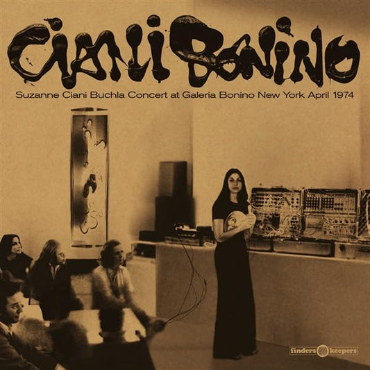 Suzanne Ciani with Buchla synthesizer, audience, and album title text.