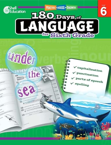 Sixth grade language workbook cover with ocean theme and open pages.