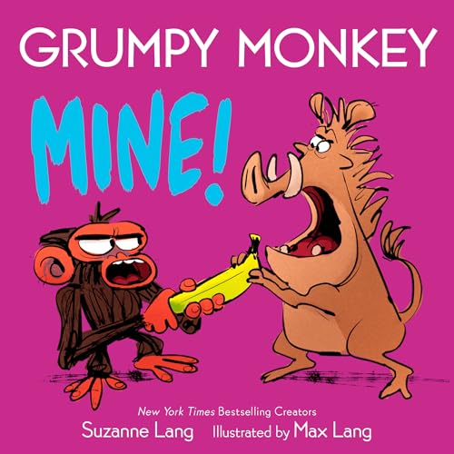 Book cover: two cartoon monkeys arguing over a banana on pink.