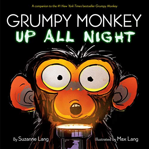 Orange monkey with wide eyes clutches a glowing jar in the dark.