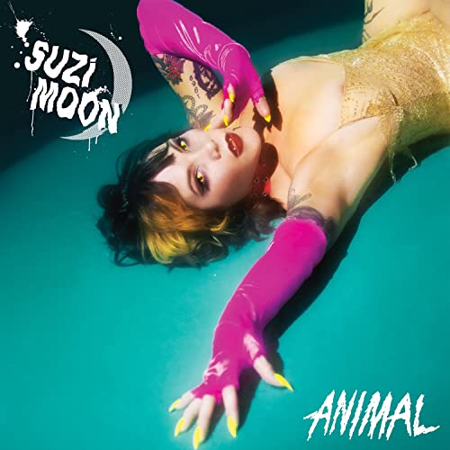 Suzi Moon album cover featuring a woman with colorful hair and pink gloves.