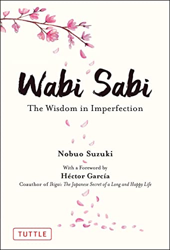 Book cover: “Wabi Sabi” with cherry blossom branches and pink petals.