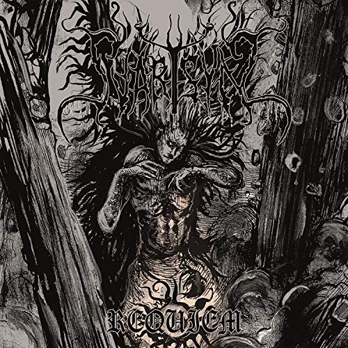 Dark album cover featuring a skeletal figure amidst twisted trees and text.