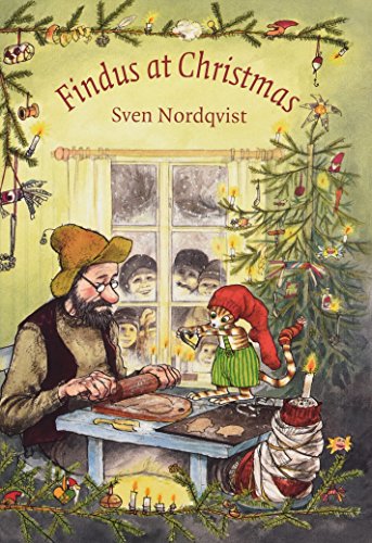 Book cover: Findus and Pettson baking by a window at Christmas.