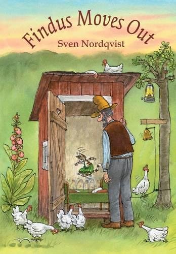 Book cover: a farmer looks at a cat leaving a small wooden outhouse.
