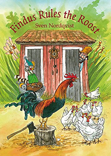 Book cover: cat, rooster, and chickens near a red shed.