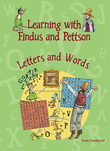 Book cover featuring Findus the cat and Pettson learning letters and words.