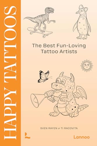 Book cover with line drawings of animals and the title "Happy Tattoos".