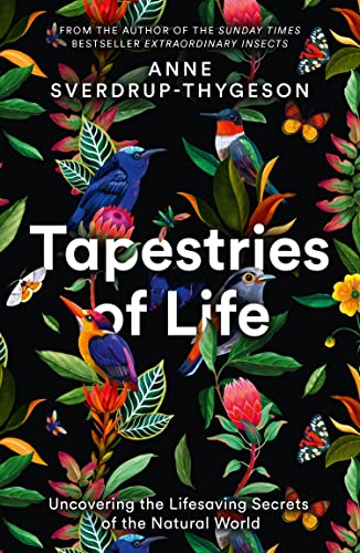 Book cover with colorful birds, flowers, and the title "Tapestries of Life.