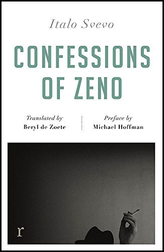 Book cover: “Confessions of Zeno” with a man smoking a cigarette.