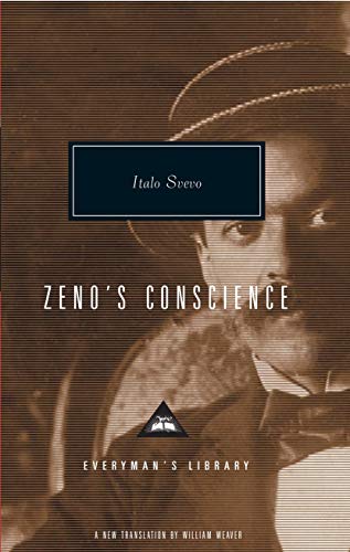 Book cover: "Zeno's Conscience" with a portrait of a man in a hat.