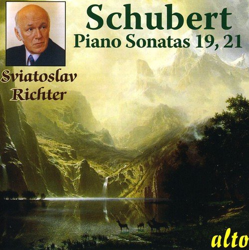 Classical CD cover featuring pianist Sviatoslav Richter with simple design and Schubert artwork.
