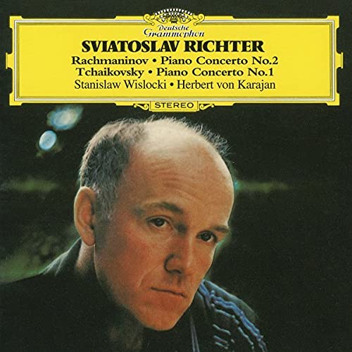 CD cover featuring a portrait of pianist Sviatoslav Richter with yellow Deutsche Grammophon branding.
