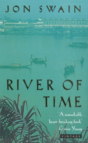 Book cover: "River of Time" with a teal river and small boats.