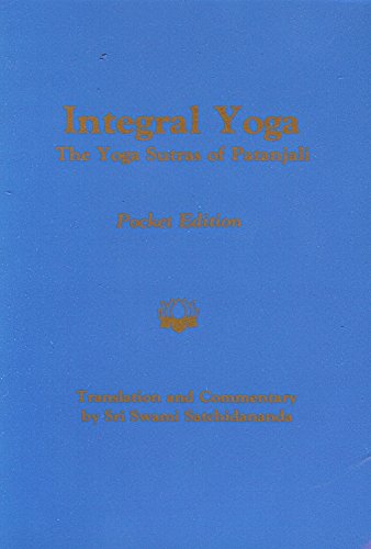 Blue book cover titled Integral Yoga: The Yoga Sutras of Patanjali with gold text.