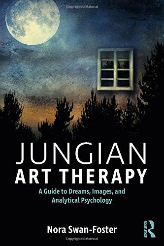 Book cover with a full moon, trees, and window, titled “Jungian Art Therapy.”