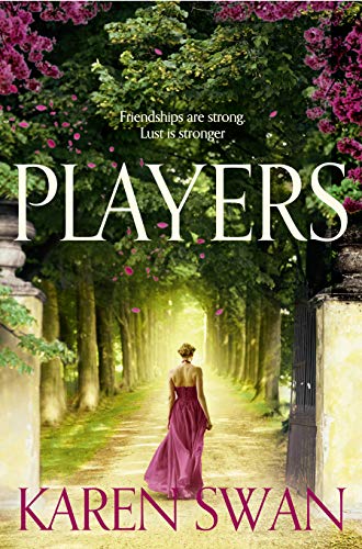 Book cover: woman in a pink dress walking down a tree-lined path.
