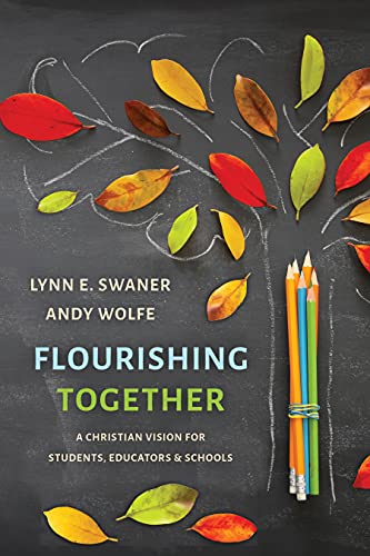 Book cover with a chalkboard background, colorful leaves, and a bundle of colored pencils.