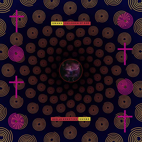 Swans “Children of God” vinyl record cover with swirling gold and pink design.
