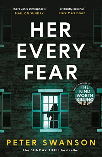 Book cover: "Her Every Fear" by Peter Swanson, featuring a teal window.
