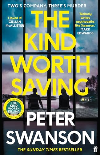 Book cover: “The Kind Worth Saving” by Peter Swanson, with figures by a lake.