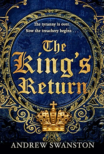Book cover: “The King’s Return” with ornate gold frame and crown.