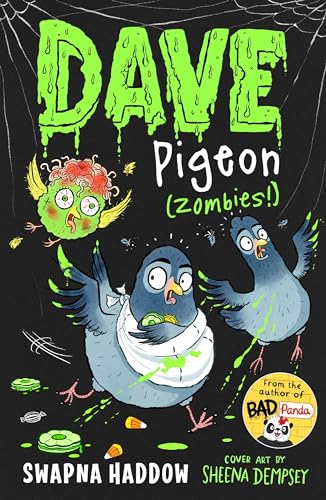 Book cover featuring three cartoon pigeons, one wearing a bandage, on a black background.