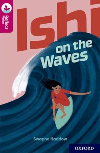 Book cover: girl surfing a blue wave, pink and red text.
