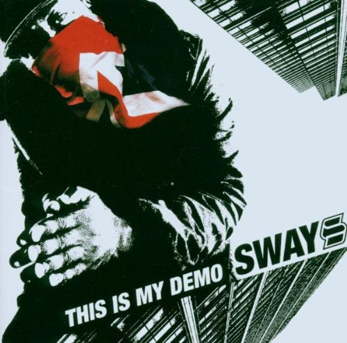 Black and white album cover featuring a man with a red and white flag over his face.