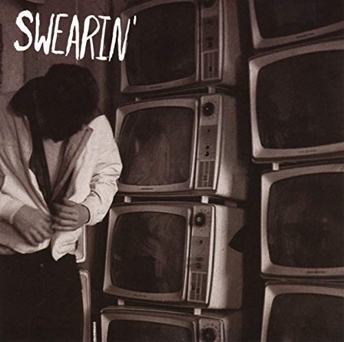Album cover for Swearin’ featuring a person and stacked vintage televisions.