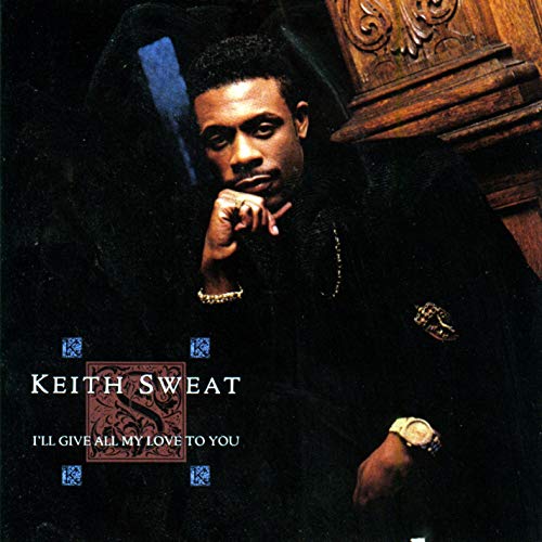 Keith Sweat album cover, portrait of a man with ornate wood background.