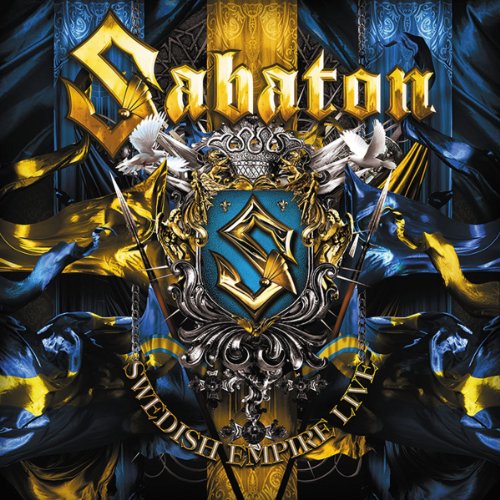 Sabaton’s “Swedish Empire Live” DVD cover with ornate gold and blue crest.