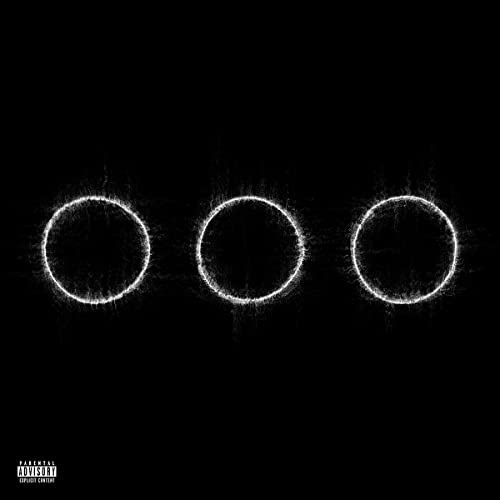 Black background with three glowing, circular shapes; parental advisory label.