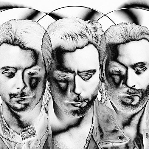 Black and white portrait of three men, Swedish House Mafia album cover.