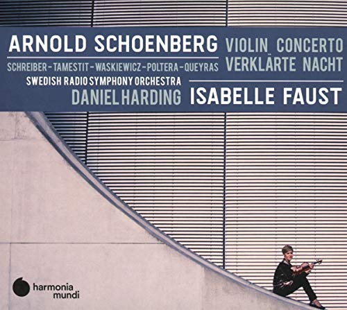 CD cover for Arnold Schoenberg featuring a violinist against a modern architectural background.