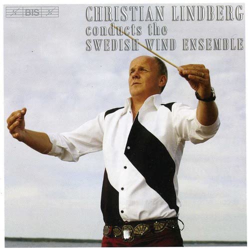 CD cover featuring Christian Lindberg conducting with a baton against a cloudy sky.