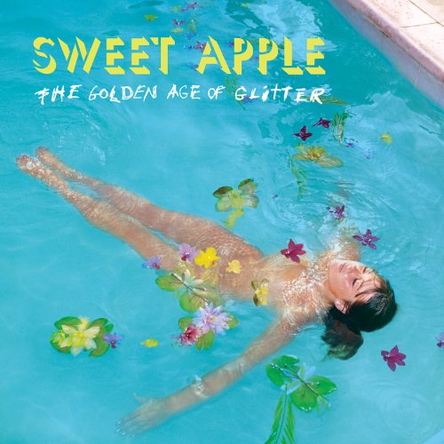 CD cover: woman floating in a pool with flowers and glitter.