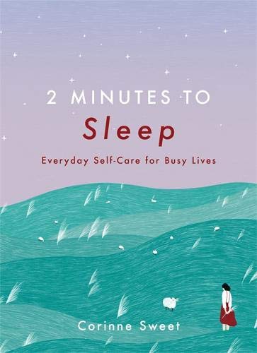 Book cover with teal landscape, a person, and sheep, titled “2 Minutes to Sleep.”