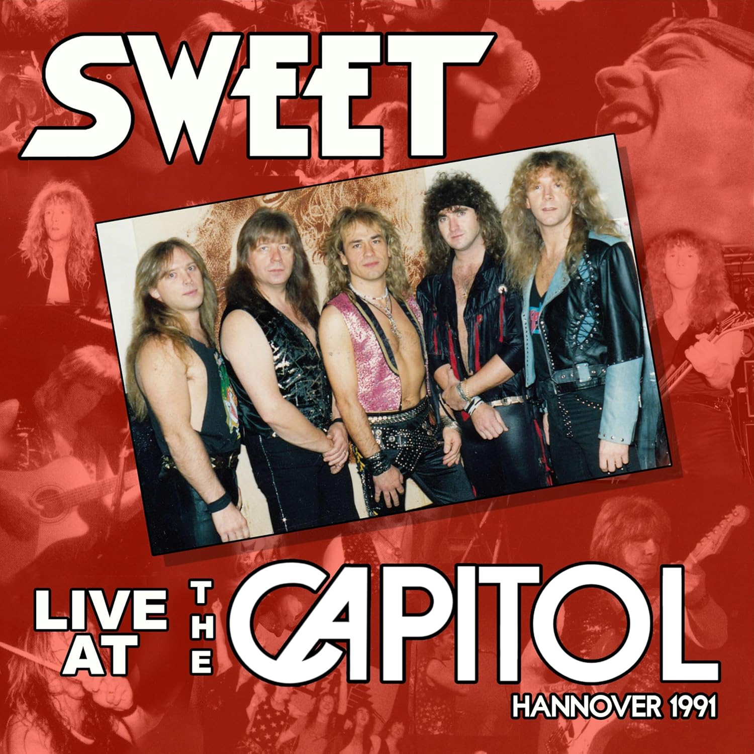 CD cover for Sweet’s “Live At The Capitol” featuring four musicians.