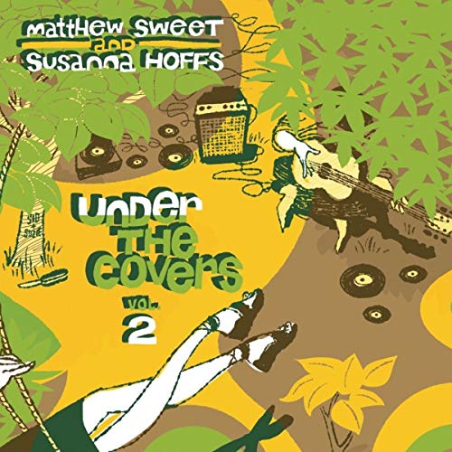 "Vinyl record cover with cartoon illustration of person swinging, surrounded by green leaves and records."