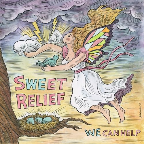 CD cover: winged figure with bird, text “Sweet Relief” and nest.
