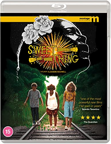 Blu-ray cover for Sweet Thing showing three children walking along railroad tracks.