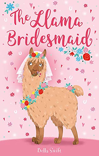 Llama wearing a veil and floral crown, book cover illustration.