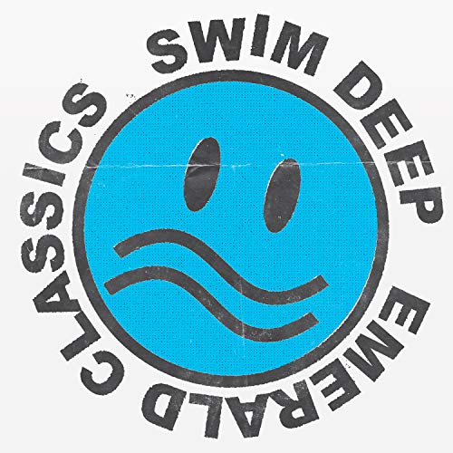 A vinyl record cover featuring a blue smiley face and "Swim Deep Emerald Classics" text.
