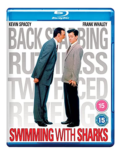 Blu-ray cover for "Swimming With Sharks" featuring Kevin Spacey and Frank Whaley.