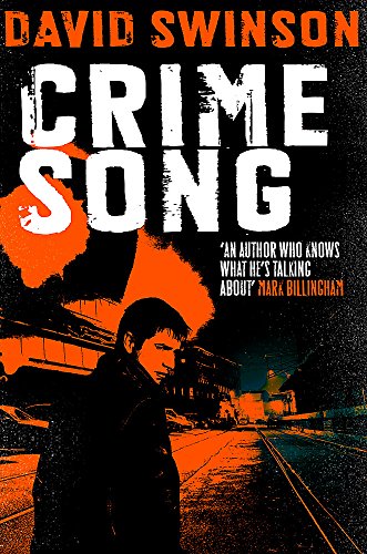 Book cover: silhouetted man, bold text “Crime Song”, orange and dark background.